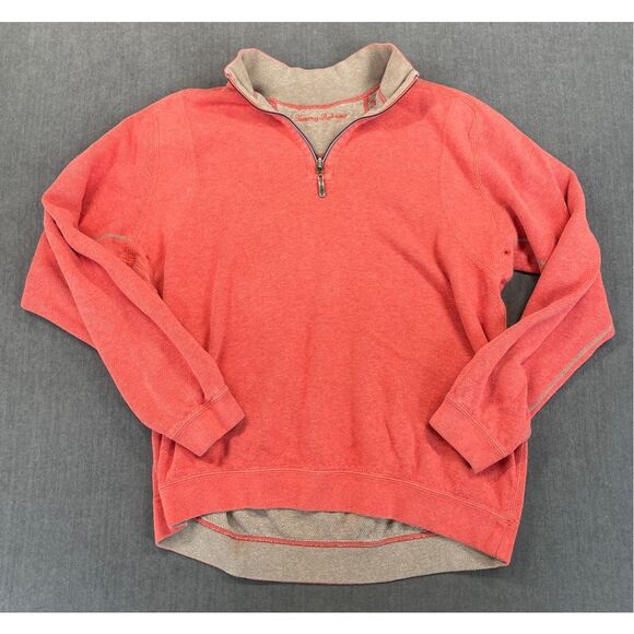 Tommy Bahama Reversible Quarter Zip Pullover Men L Coral Tan Coastal Loungewear - Picture 1 of 11